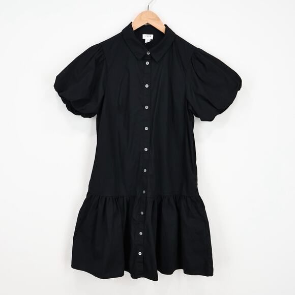 NWOT J.Crew Factory Bubble-Sleeve Button Front Mini Shirt-Dress In Black Size 4 - Picture 3 of 8